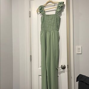 Chic Sage Green Ruffled Jumpsuit